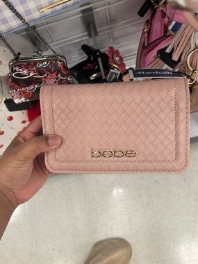 bebe Pink Quilted Zip-Around Wallet with Gold Logo